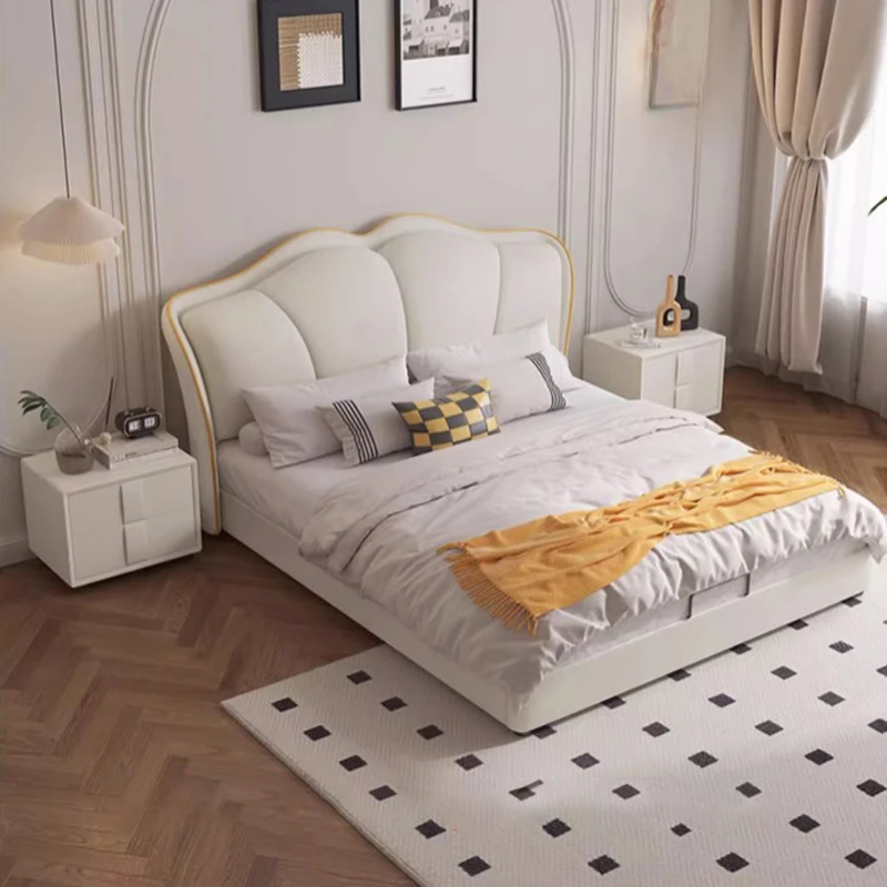 Nordic Royal Leg Double Bed Home King High End Queen Nightstand Bed White Modern Girl Cama Matrimonio Furniture For Bedroom