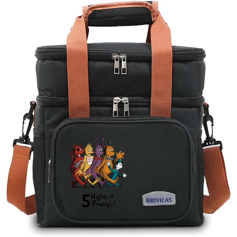 Fnafs طبقة مزدوجة حقيبة الغداء سعة كبيرة مانعة للتسرب حقيبة عزل صبي فتاة أنيمي حقيبة يد موضة الطازجة حفظ حقيبة هدية