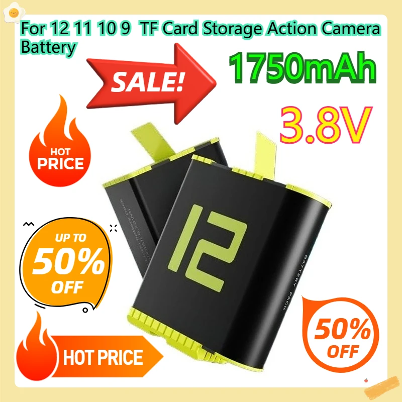 

For 12 11 10 9 TF Card Storage Action Camera 1750 MAh Battery