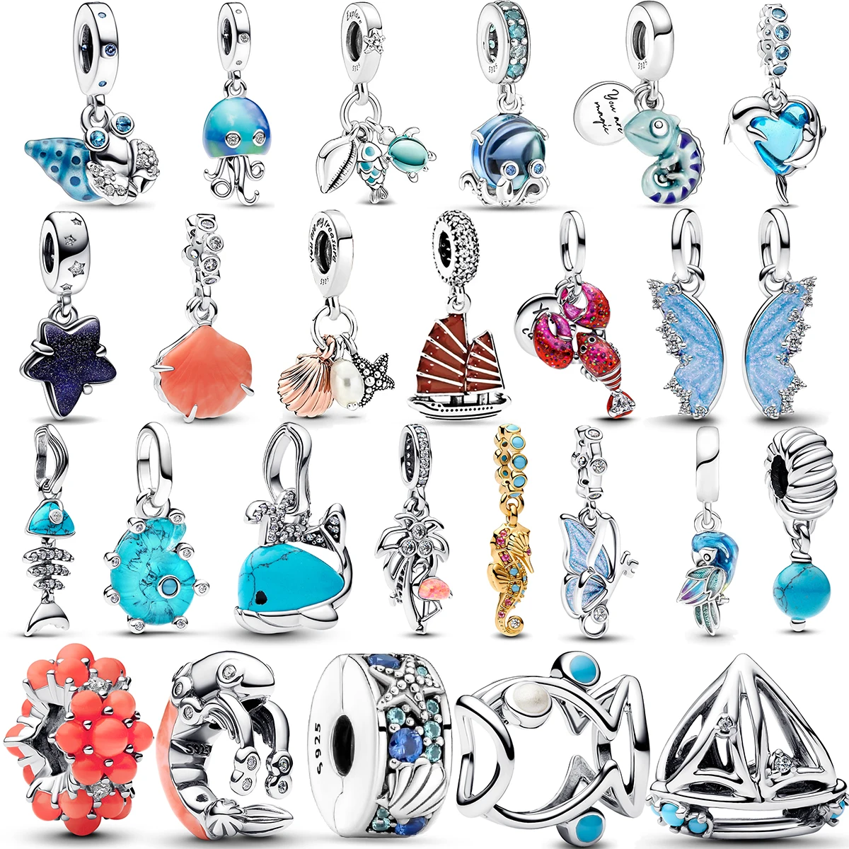 Original Ocean Series 925 Silver Sea Star Shell Turtle Sail Pendant Suitable for Women's Necklace Bracelet DIY Jewelry Gifts