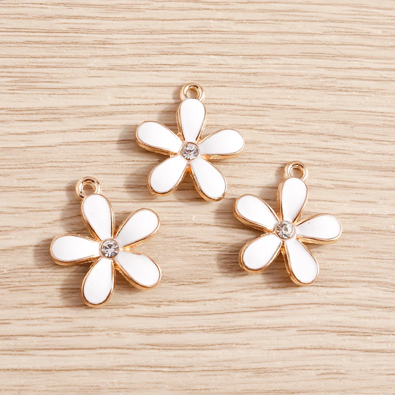 10 Stück 18x20mm Niedliche Emaille-Blumen-Anhänger für Schmuckherstellung, Ohrhänger, Halsketten, Armbänder, DIY-Bastelzubehör – Detail 6