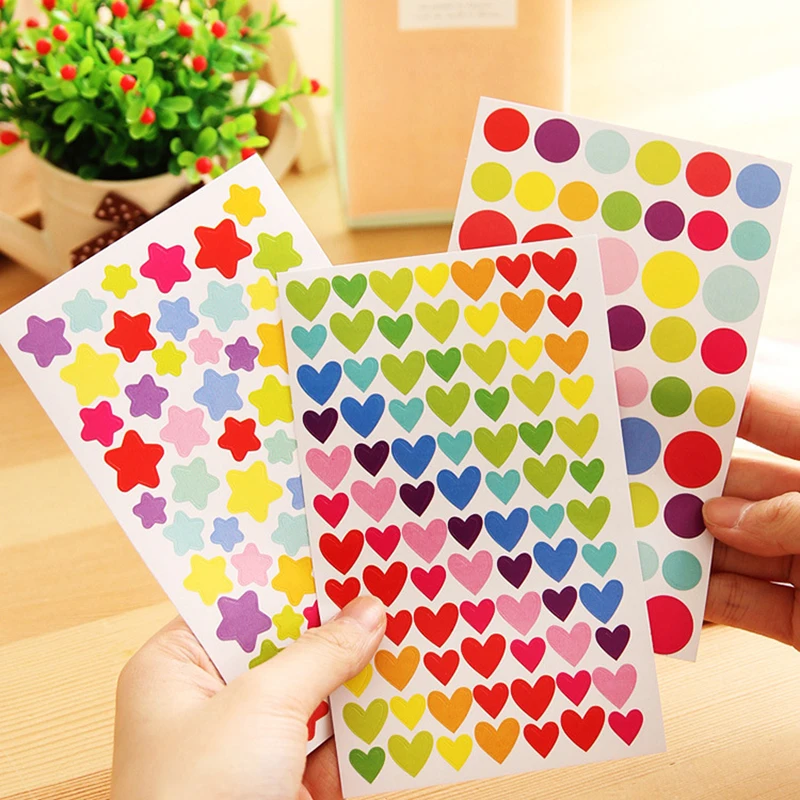 6pcs Clipbook Stickers Self-adhesive Adhesive Album Decoration Accessories DIY Stickers Star Heart Dots Color Handicrafts TMZ