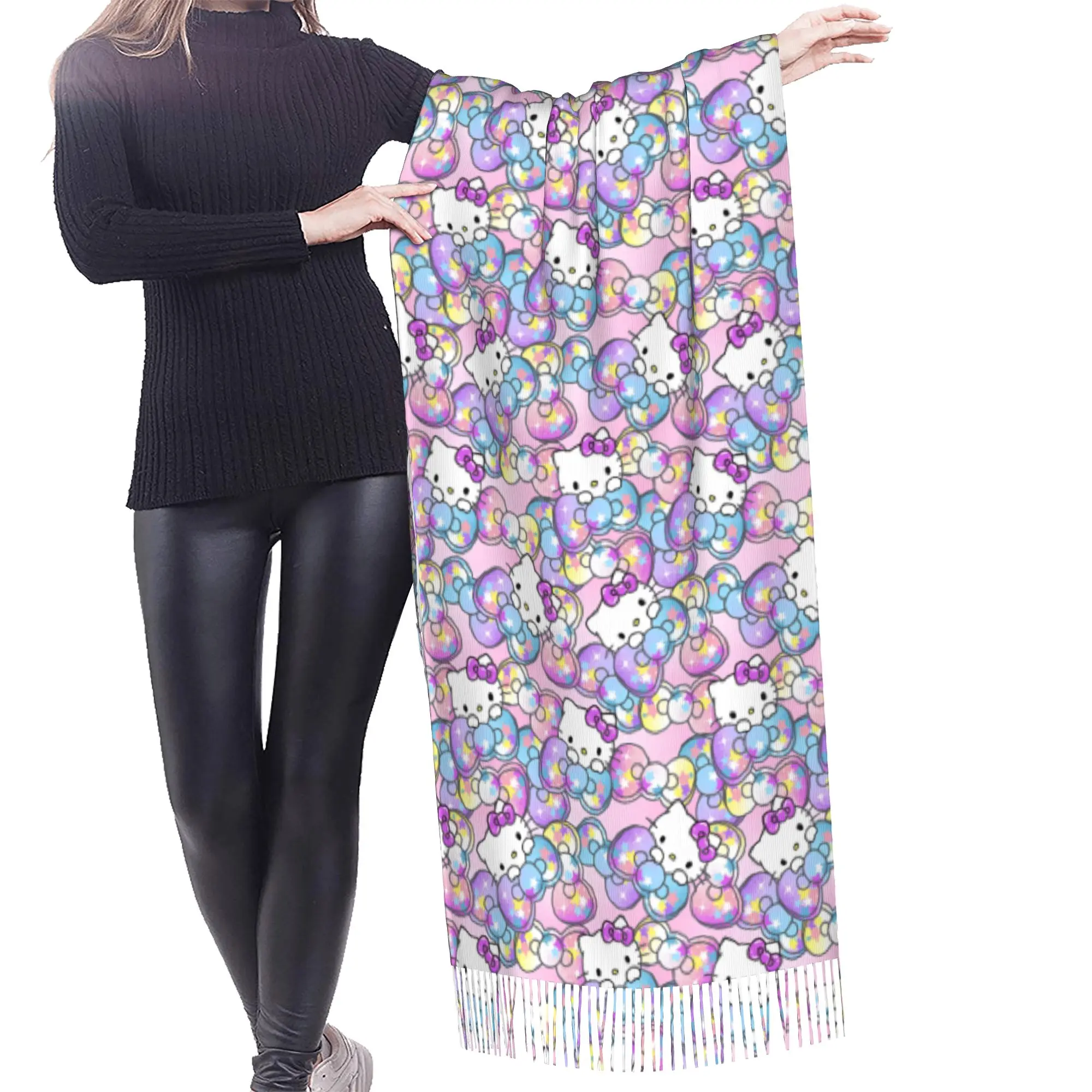 Customized Printed Kitten Cat Cartoon Scarf  Men Women Winter Fall Warm Scarves Anime Shawl Wrap