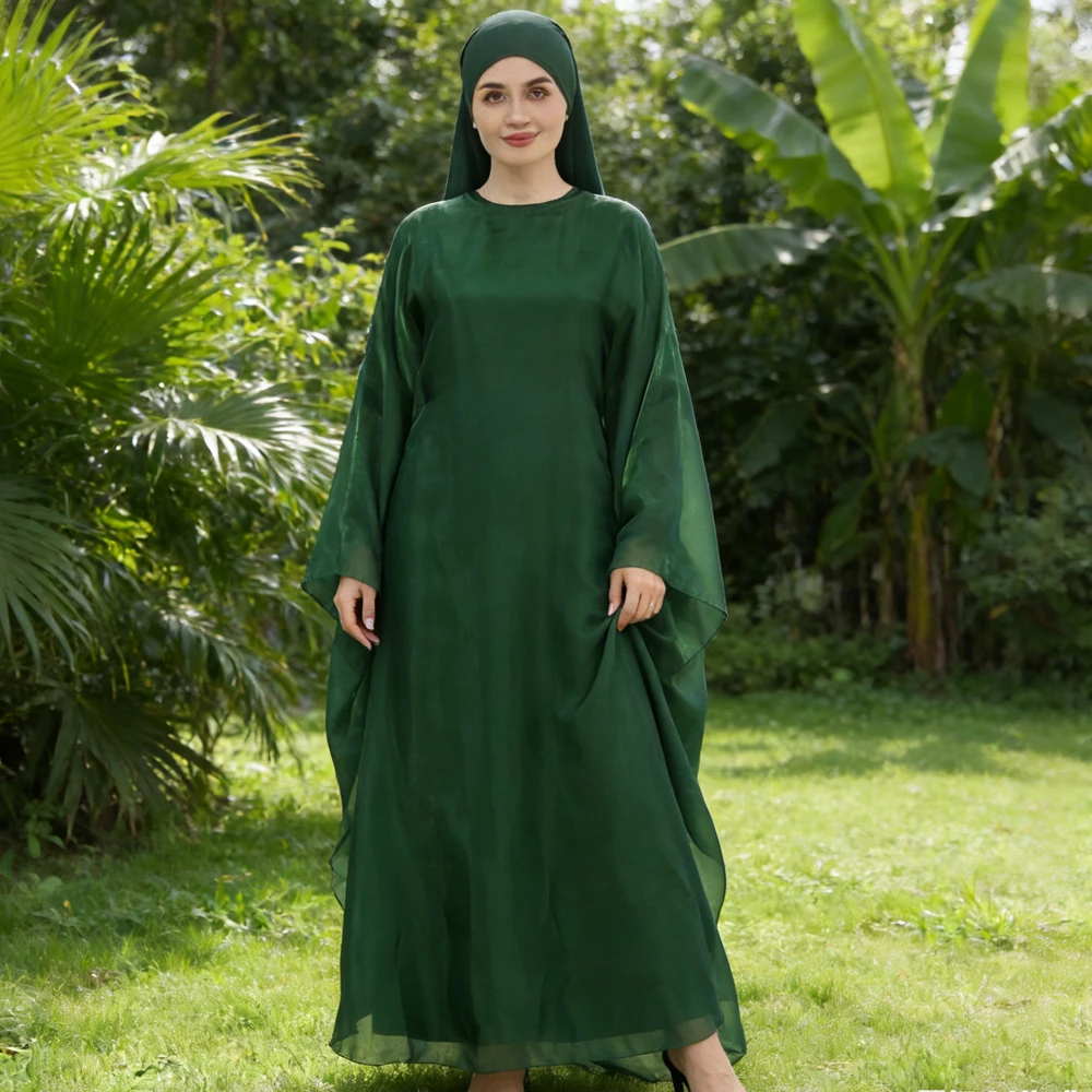 

3PCS Eid Djellaba Satin Abaya WOmen Muslim Hijab Dress Ramadan Islam Clothing Turkey Kaftan Morocco Caftan Femme Robe Jalabiya