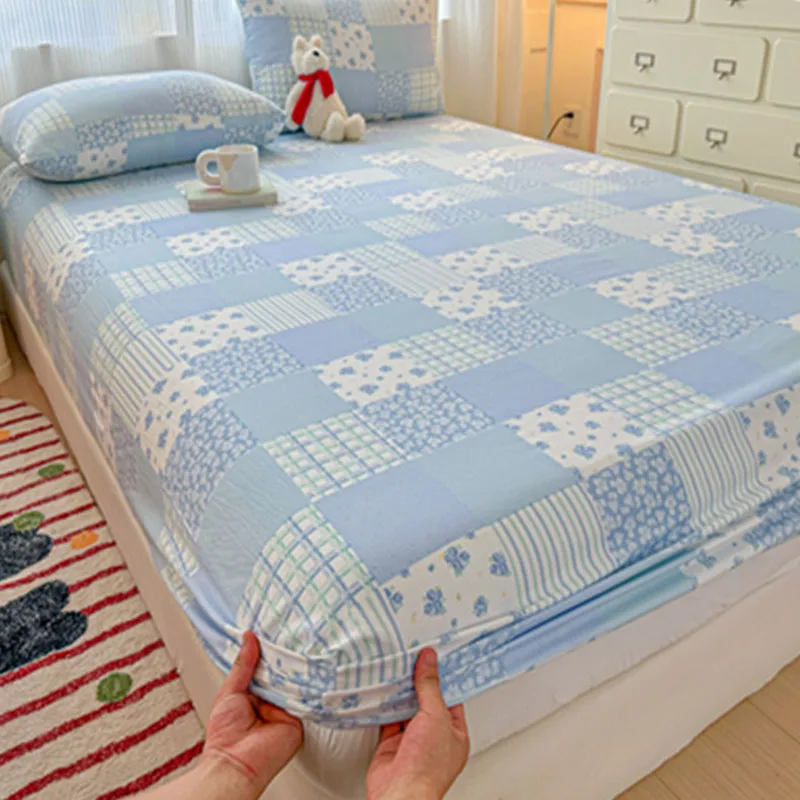 Flower Printing Double-Layer Fitted Sheet Set Class A All-Inclusive Bedspread with Pillowcase Soft Cozy Home Textile for Single