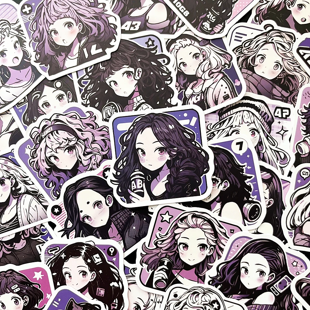 10/58pcs Kawaii Anime Figurer Girl Avatar Sticker Vintage Decorative Decals Toy DIY Phone Laptop Luggage Skateboard Sticker