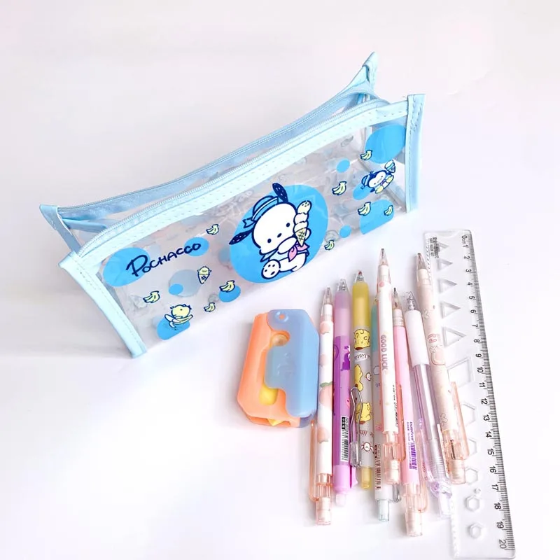 Imagem -03 - Sanrio Kitty Pochacco Pencil Case Melody Transparente Kuromi Pencil Box Papelaria Cosmetic Bolsa Material Escolar 12 Pcs por Lote