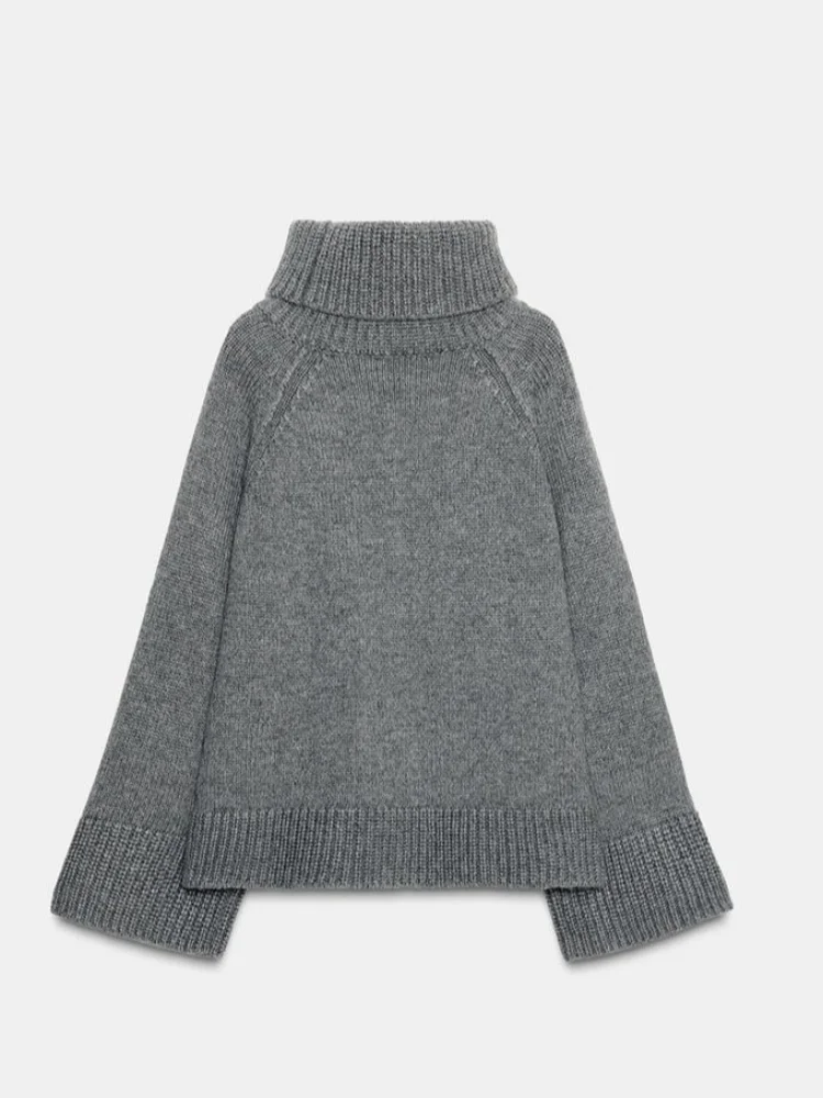 Camisola de gola alta feminina oversize inverno vintage malha cinza camisola pulôver feminino macio cinza quente camisola para mulher
