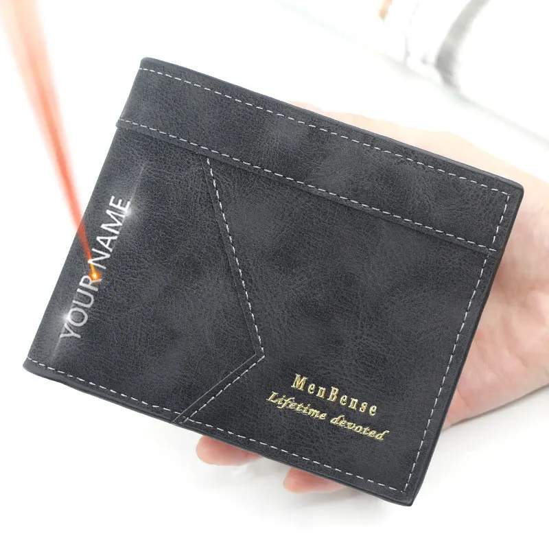 

Free Name Engraving Men Wallets Brand Card Holder Short Male Wallet High Quality Frosted PU Leather Zipper Coin Pocket Men Purse