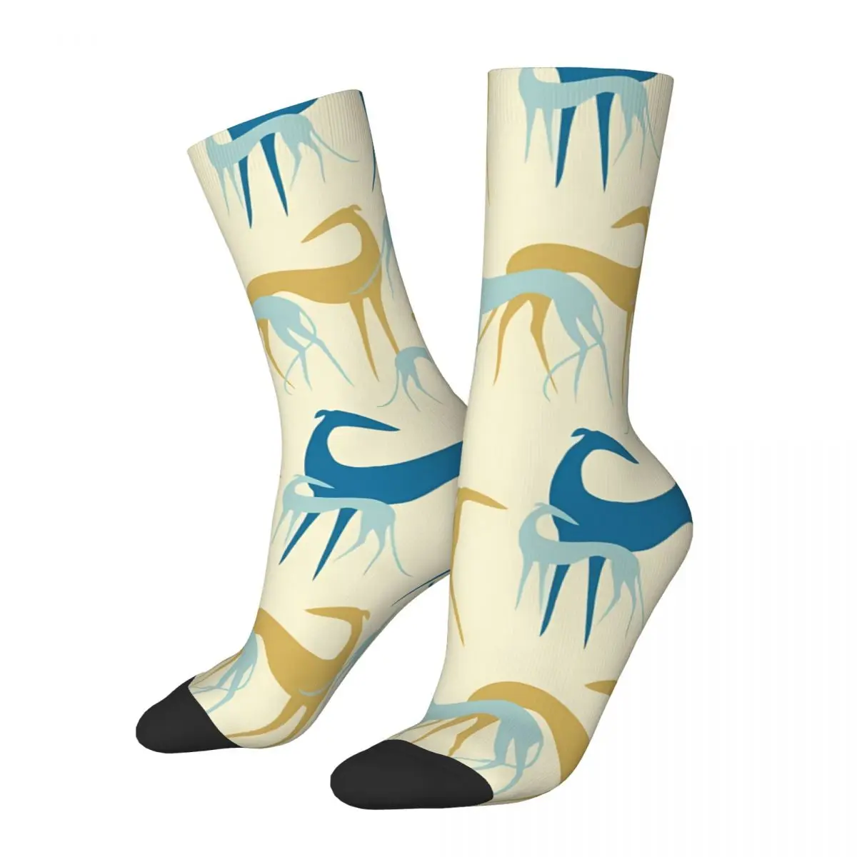 Retro Galgo In Yellow And Blue Men's Socks Greyhound Dog Unisex Hip Hop Seamless Printed Funny Crew Sock Gift