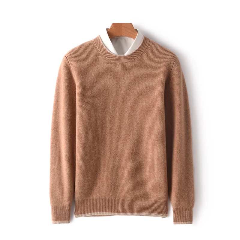 Men\'s Autumn Winter New Pure Woolen Sweater Round Neck Colored Long Sleeve Business Casual Knitting Fashion Solid Color Underlay