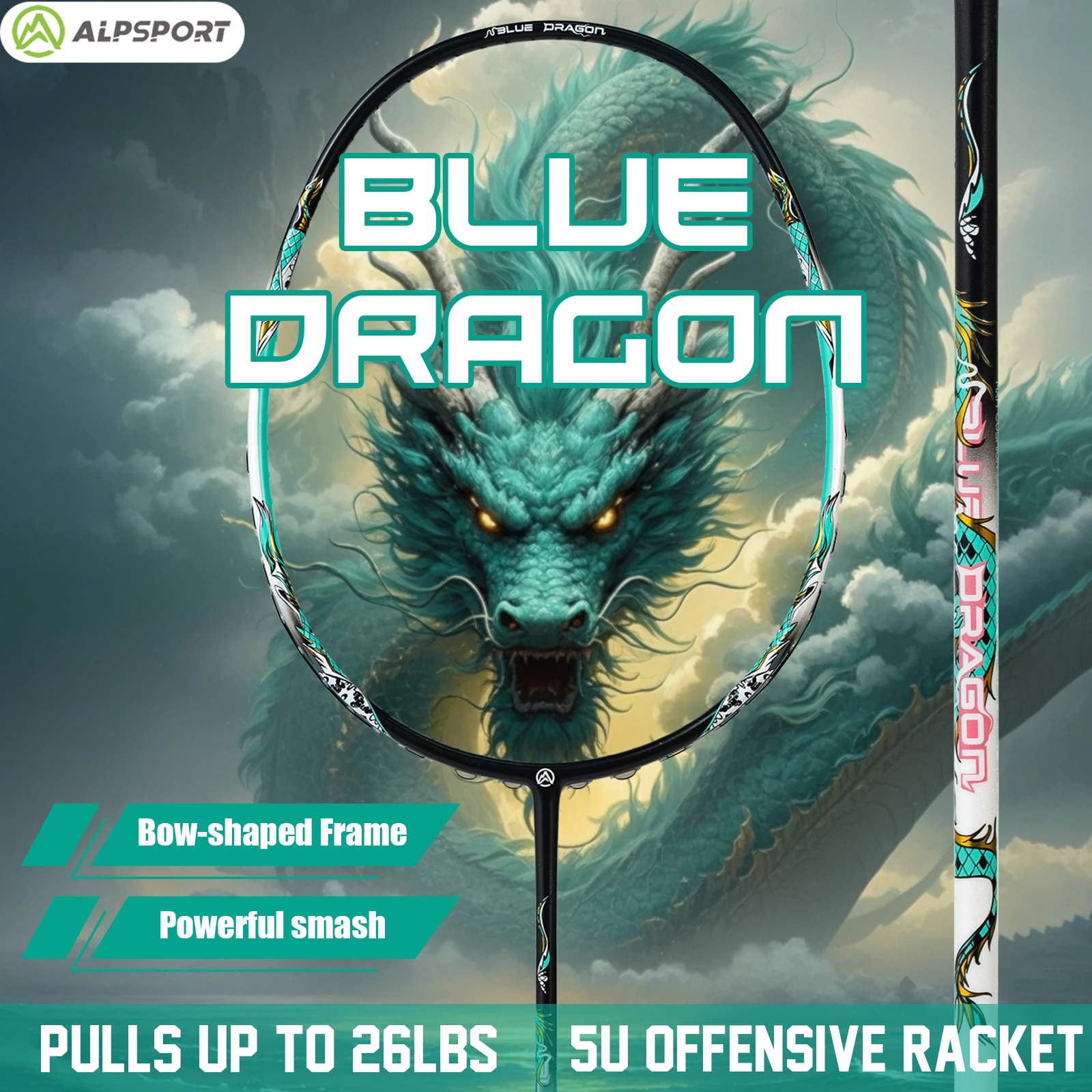 ALPSPORT 【التنين الأزرق】 5U 75 جرام إطار من ألياف الكربون مضرب كرة الريشة الهجومي والدفاع معدات رياضية خارجية شحن مجاني #1