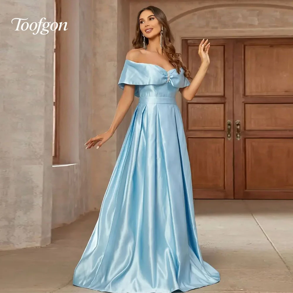 

Toofgon A Line Satin Customized Evening Gowns For Women Off Shoulder Prom Dress Special Occasion Formal Party Bridesmaid Gowns
