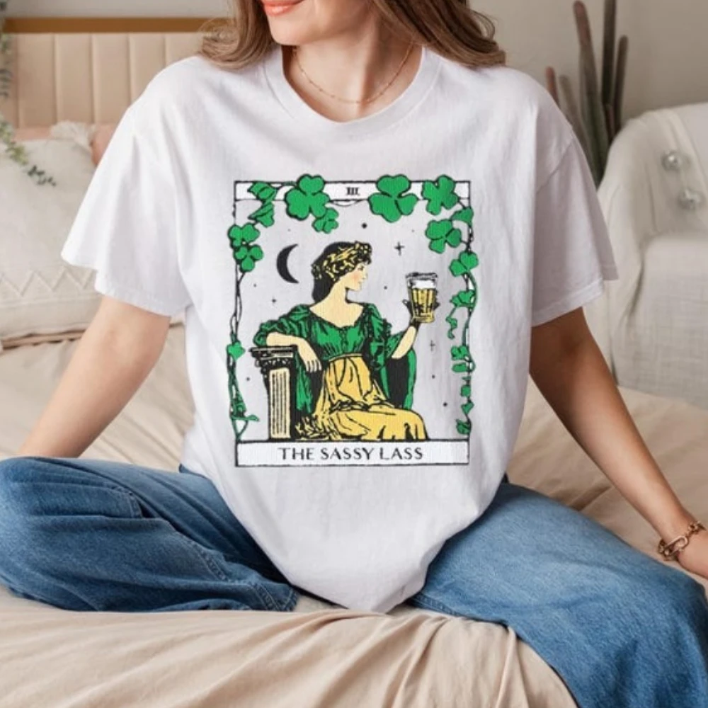 Funny Saint Patrick's Day Tee Irish Tee The Sassy Lass Tarot Card T-shirt Lucky Tops Shamrock Tees Tarot Card St Paddy Day Gift