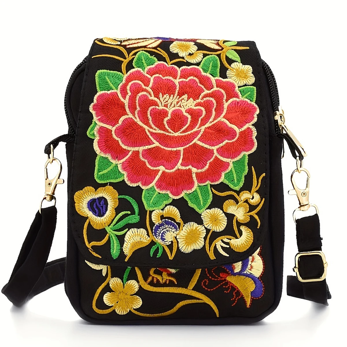 Embroidered National Style Cloth Bag Waist Bag Oblique Span Shoulder Coin Mini Wallet Carry Vertical Square