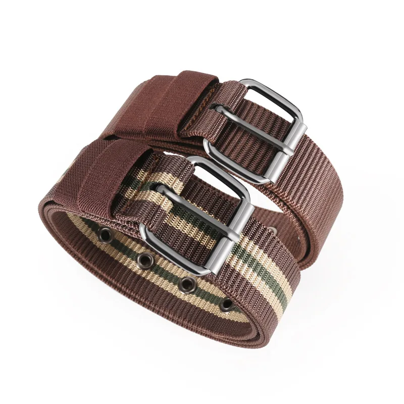 Men's Belt Porous Canvas Pin Buckle Leather Belt Outdoor Sports Belt Women's Trendy Eyelet Belt with Jeans Belt for Men Women