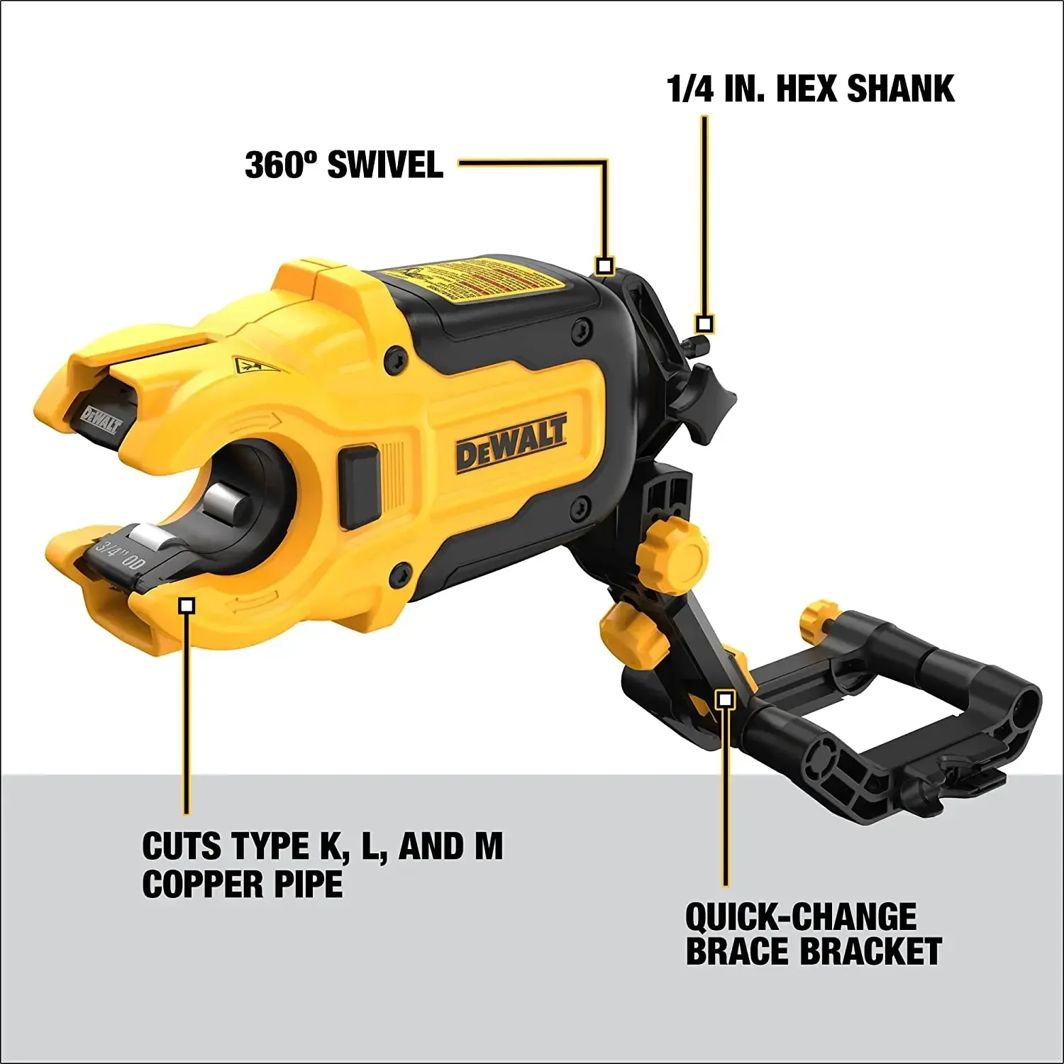 DEWALT DWACPRIR IMPACT CONNECT Copper Tubing Cutter with Brace Bracket Faster Metal Cutting PVC/PEX Power Tools Accessories