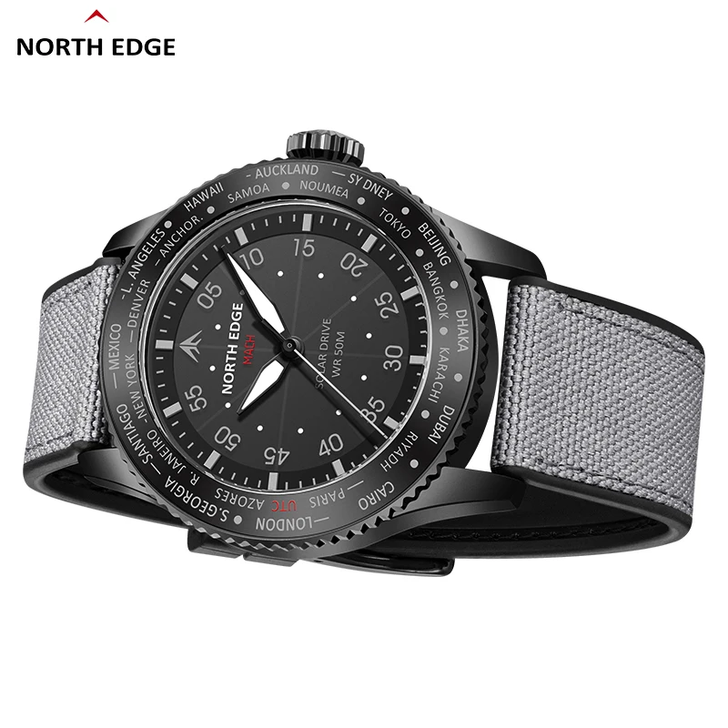 NORTH EDGE 2024 MACH Solar Power Quartz watch Men Waterproof 50M Men\'s Pilot Sports Light Night Wristwatches