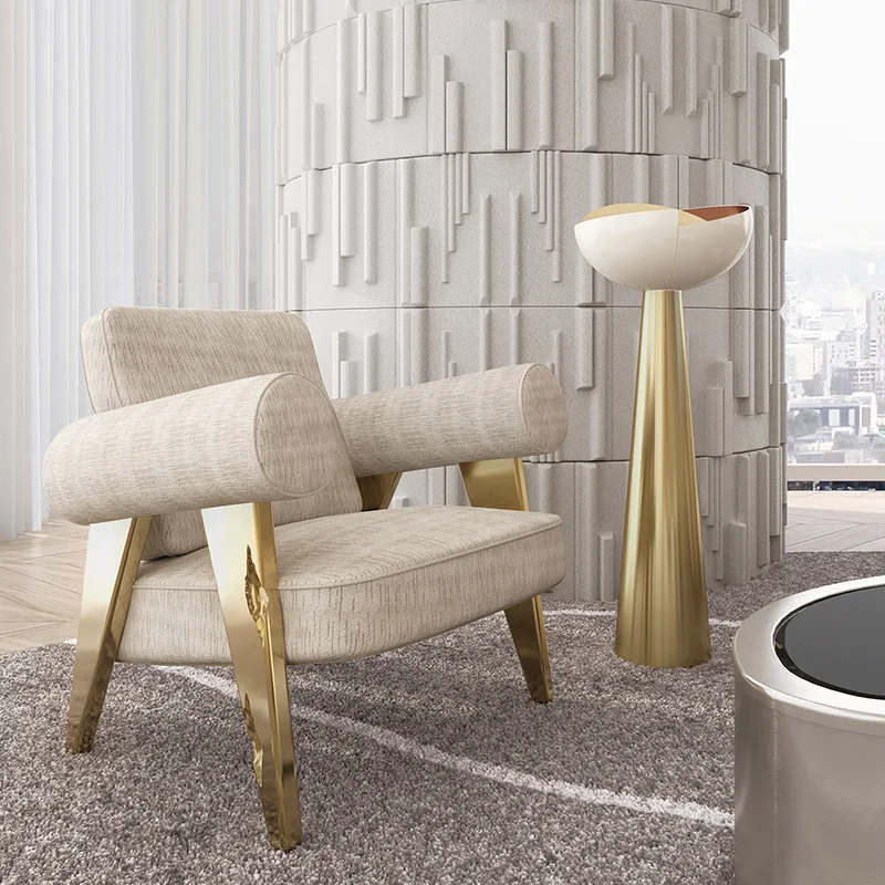 Stainless steel leisure chair living room villa negotiation chair art leather single sofa chair
