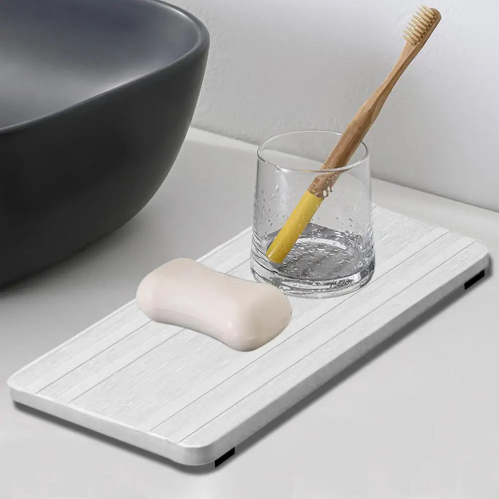 Plant Fiber Sink Mat 3pcs Water Absorbing Stone Tray Set Quick Drying Diatomite Sink Coasters Anti-slip Soap Holder for Kitchen