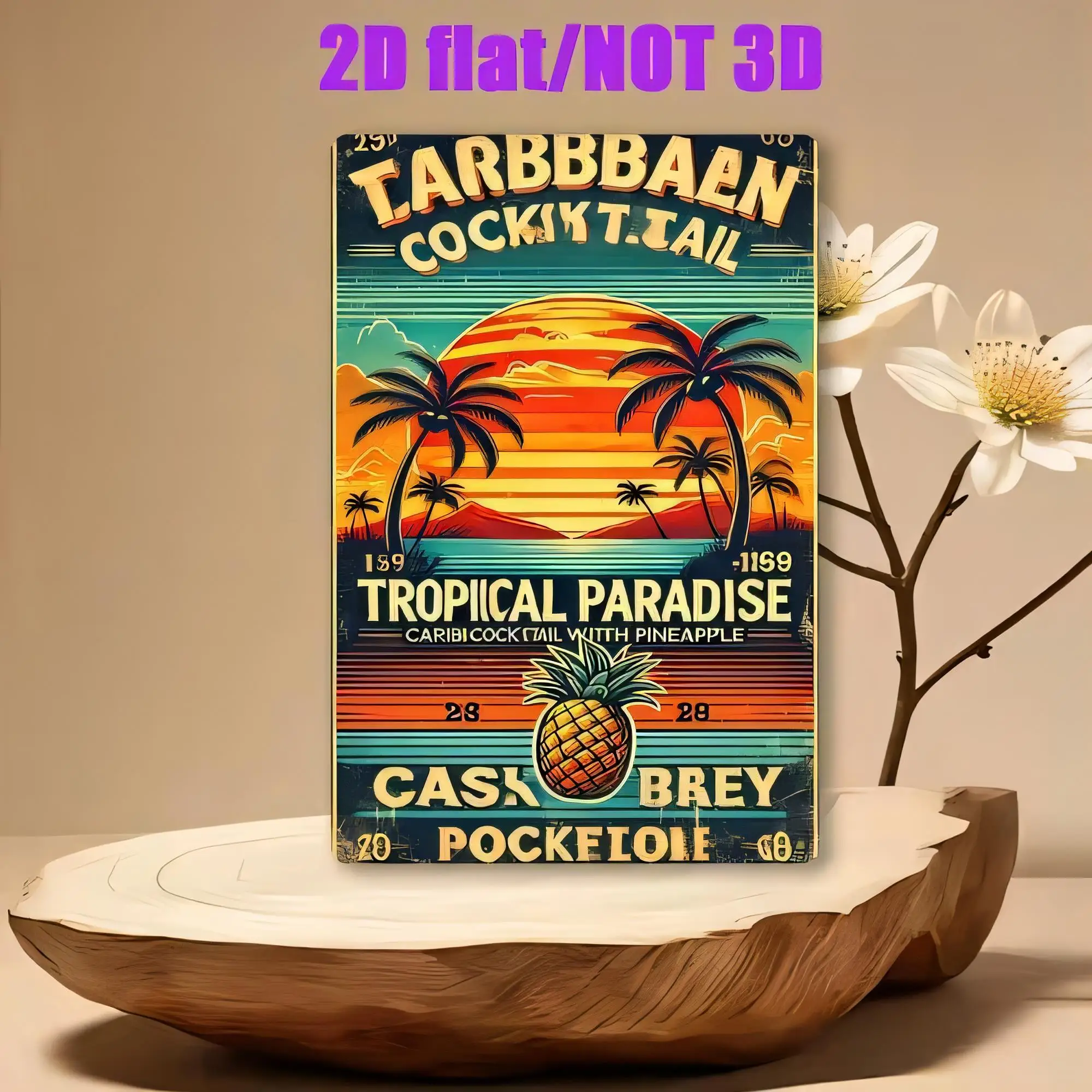 Tin Sign Vintage Tropical Paradise Pineapple Beach Poster 2D Flat Retro Metal Wall Art for Bar Pub Cafe Home Decor, Caribbean Co