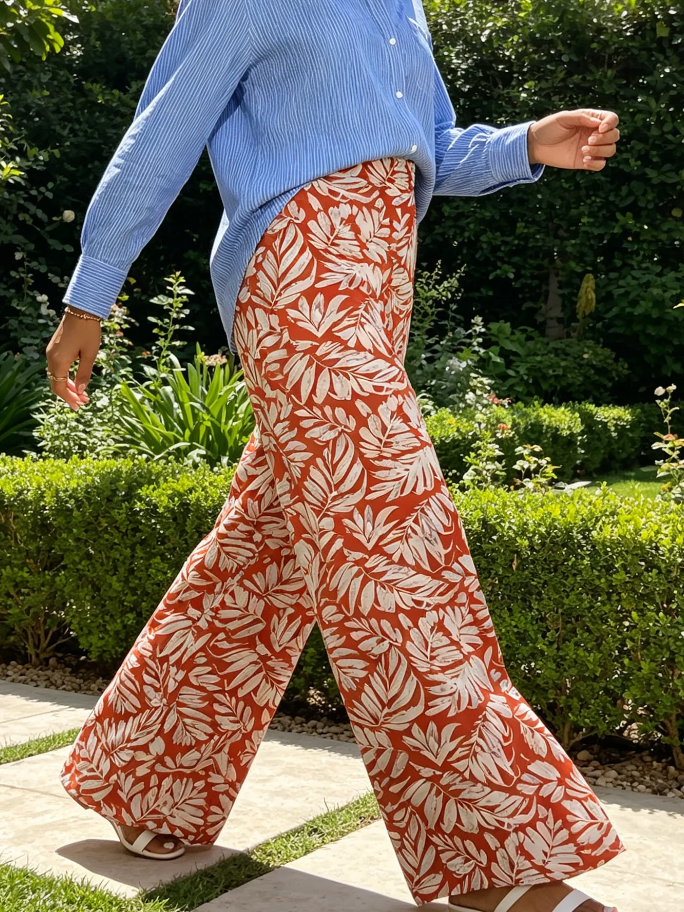 Damen Sommerhose mit Blumenmuster, weitem Bein, hoher Taille, lockerer Passform, im Urlaubsstil, elegant, Damenhose in Übergrößen. – Detail 3