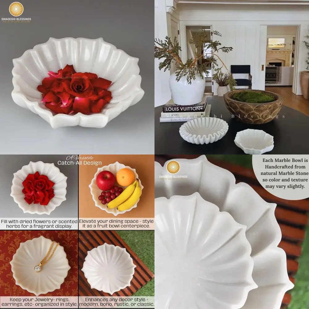

9 Handcrafted Marble Lotus Bowl - Elegant Home Decor, Fruit Dish, Flower Vase, Perfect for Gifts