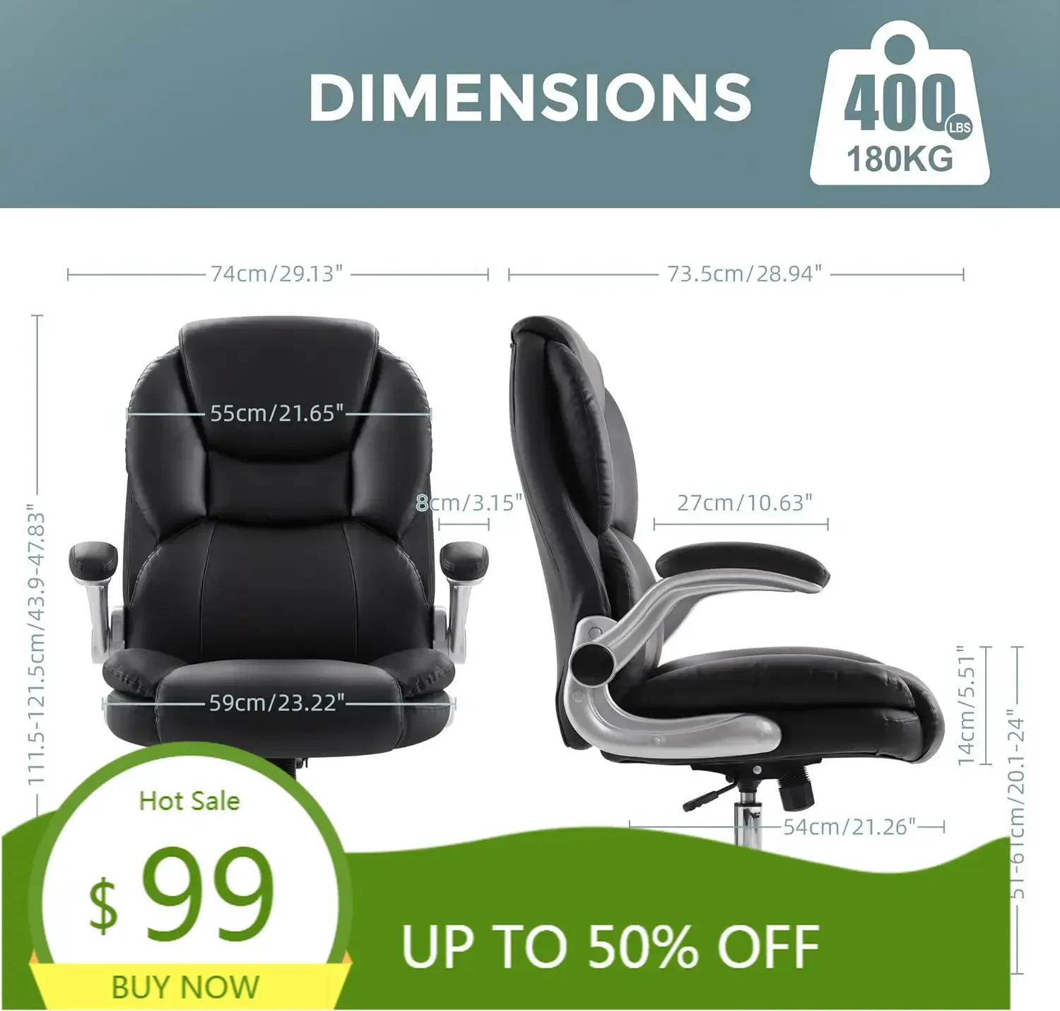 

«Роскошное офисное кресло из искусственной кожи с высокой спинкой, регулируемыми подлокотниками и поясничной опорой для удобного сидения».