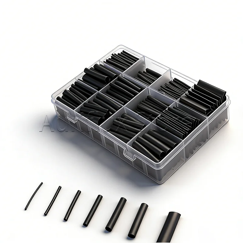 650pcs/lot 2:1 Black Heat Shrink Tubing Kit Thermoresistant Polyolefin Shrink Wrap Sleeve for Wire Cable