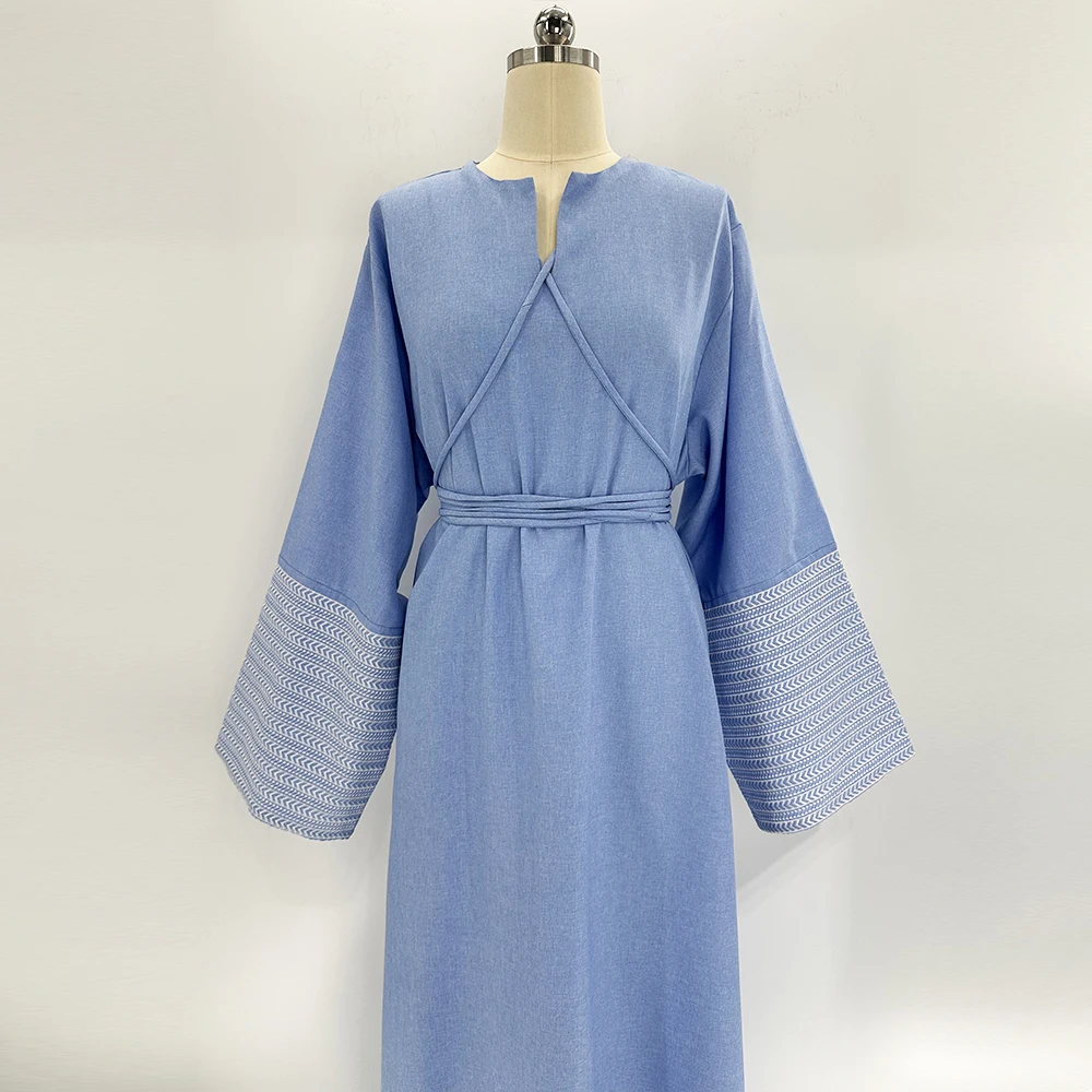 2024 Nieuwe Linnen Borduurwerk Palestine Kufiyah Bescheiden Abaya Eenvoudige Gesloten Abaya Vrouwen Moslim Ramadan Dubai Arab Kaftan Gewaden