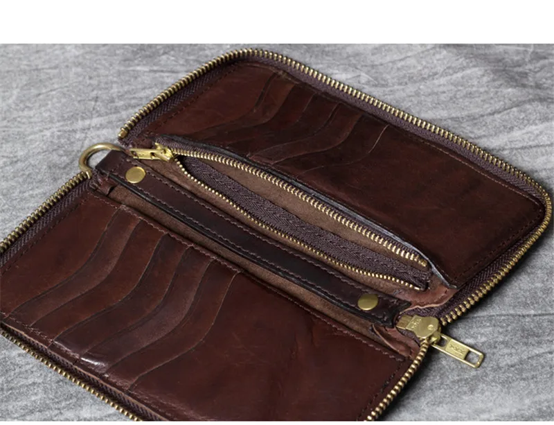 Vintage organizer genuine leather multifunctional men's long clutch wallet simple natural real cowhide ladies phone coin purse