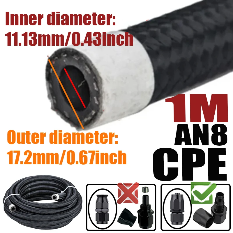 0.5M/1M/1.5M/2M 4an 6an 8an 10an 12an Brandstof Slang Olie Gas Koeler Lijn Buis Buis Nylon Roestvrij Staal Gevlochten Binnenkant Cpe Rubber