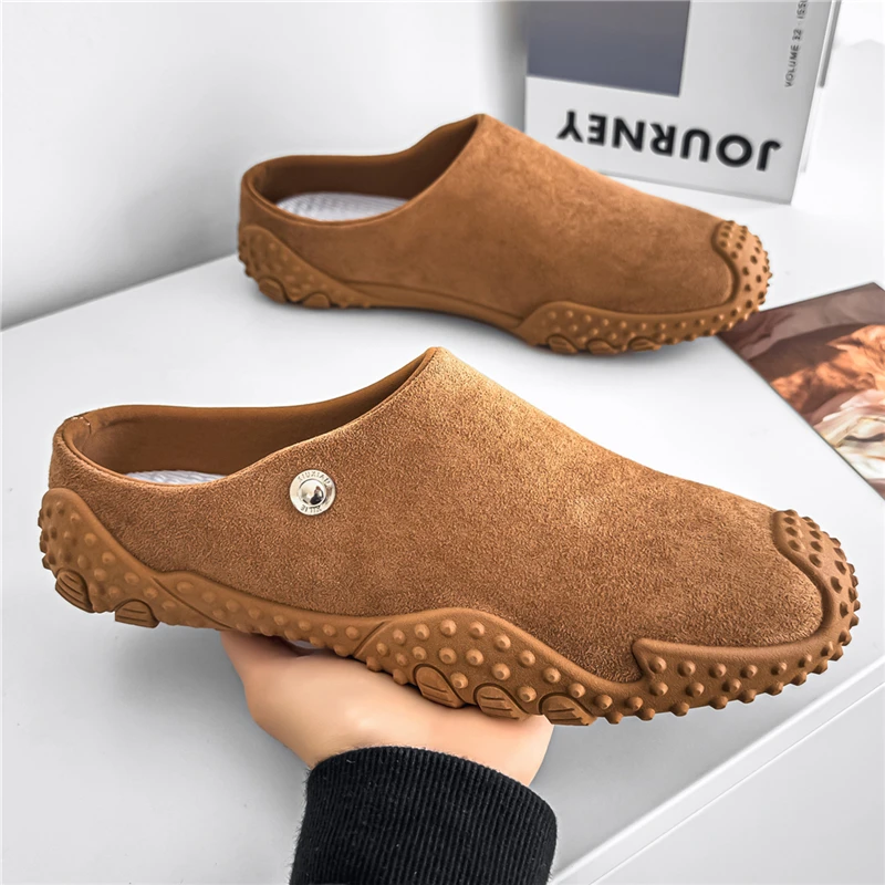 

Men's Soft Sole Mule Slippers Spring Summer Outdoor Simple Slip-On Lazy Shoes Non-Slip Wear-Resistant Closed Toe Half Slippers