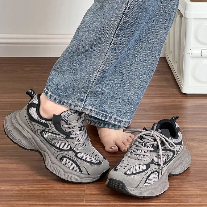 Breathable Mesh Women Elevator Shoes Thick Sole Chunky Sneakers Fashion Fitness Walking Trainers Outdoor Sports Dorky Dad Shoes