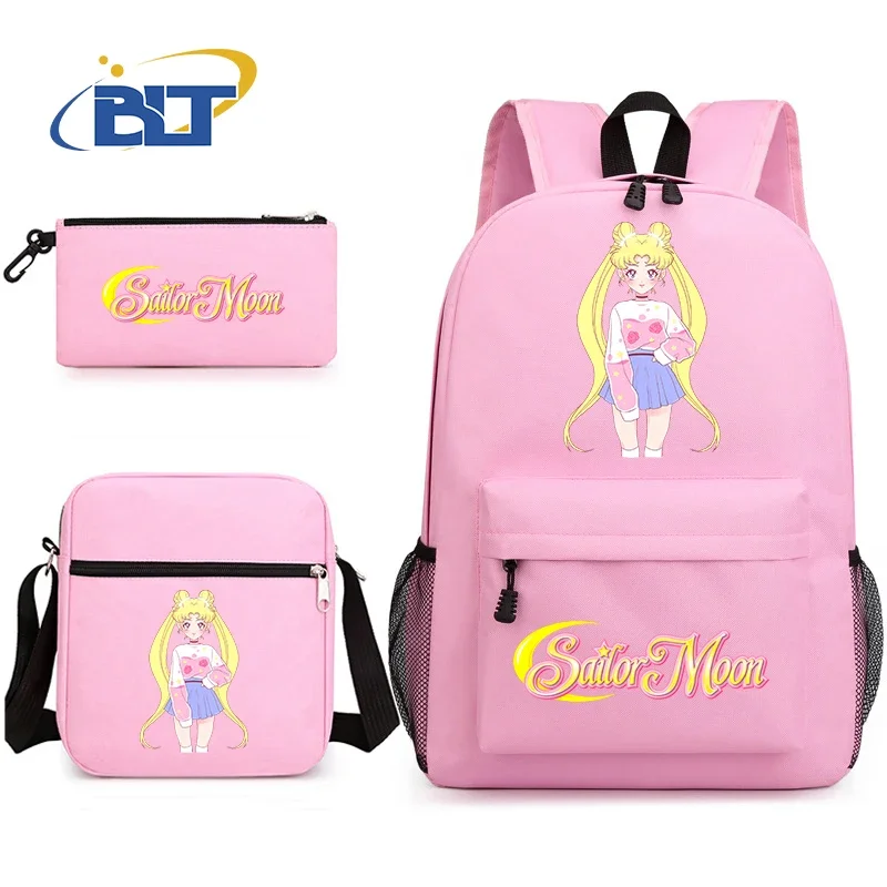 Sailor Moon cartoon backpack campus student school bag shoulder bag pencil bag 3-piece set for girls