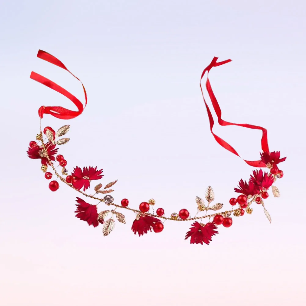 زهرة الزفاف عقال الملتوية حبة كريستال الشريط غطاء الرأس للعروس وصيفه الشرف الشعر الأحمر هوب ديكور الزفاف رباط شعر حفلة موسيقية #4