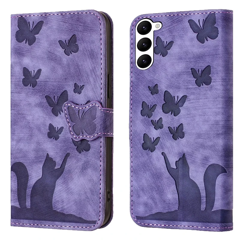 Wallet Leather Kitten Butterfly Case For Samsug Galaxy S24 S23 FE Ultra S22 S21 S20 Plus A13 A14 A15 A35 A55 A34 A54 A53 A52