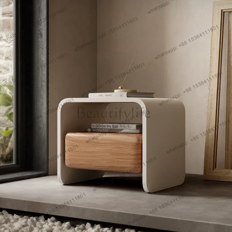 

Bedroom Italian minimalist bedside cabinet walnut leather high-end storage cabinet