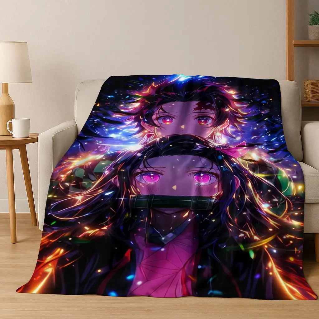 Cartoon Demon S-Slayer Kamado Nezuko Tanjirou Anime Flannel Blanket,Cozy Soft Throw Blanket for Home Bedroom Bed Sofa Cover Kids