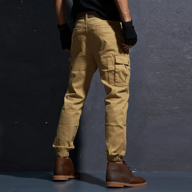 Joggers Cargo Pants Men 100% Cotton Pockets Casual Trousers Worker Clothing Khaki Black Green Military Tactical Pants For Man