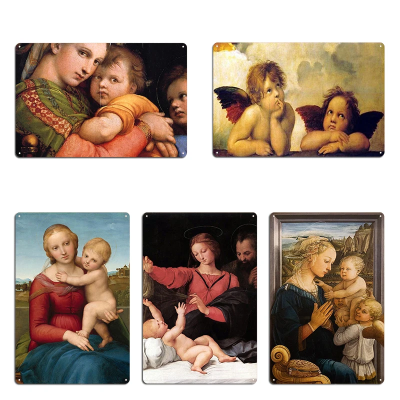 Póster de cartel de estaño de Metal con ángeles, querubín, Raphael, Santi, Sistine, Madonna, dulce florencia, Madonna y niño con ángeles, Filippo Lippi