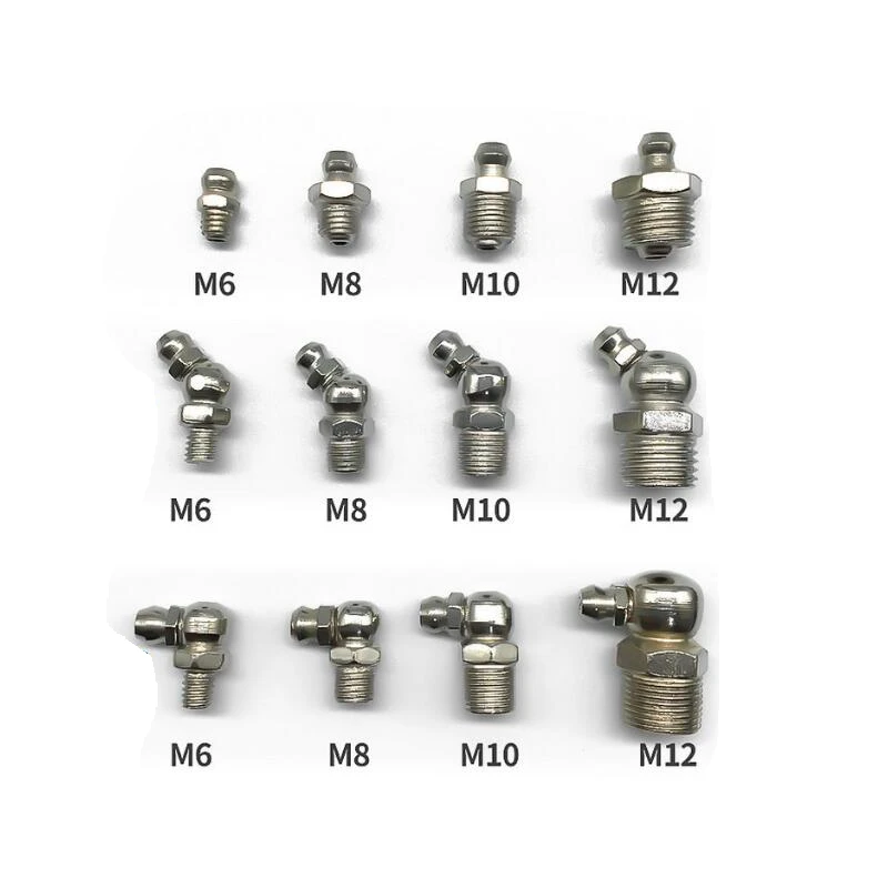 Iron Nickel Plated Grease Nipple Metric Imperial Male Thread Straight Elbow Type Oil Zerk Fitting for Grease Gun