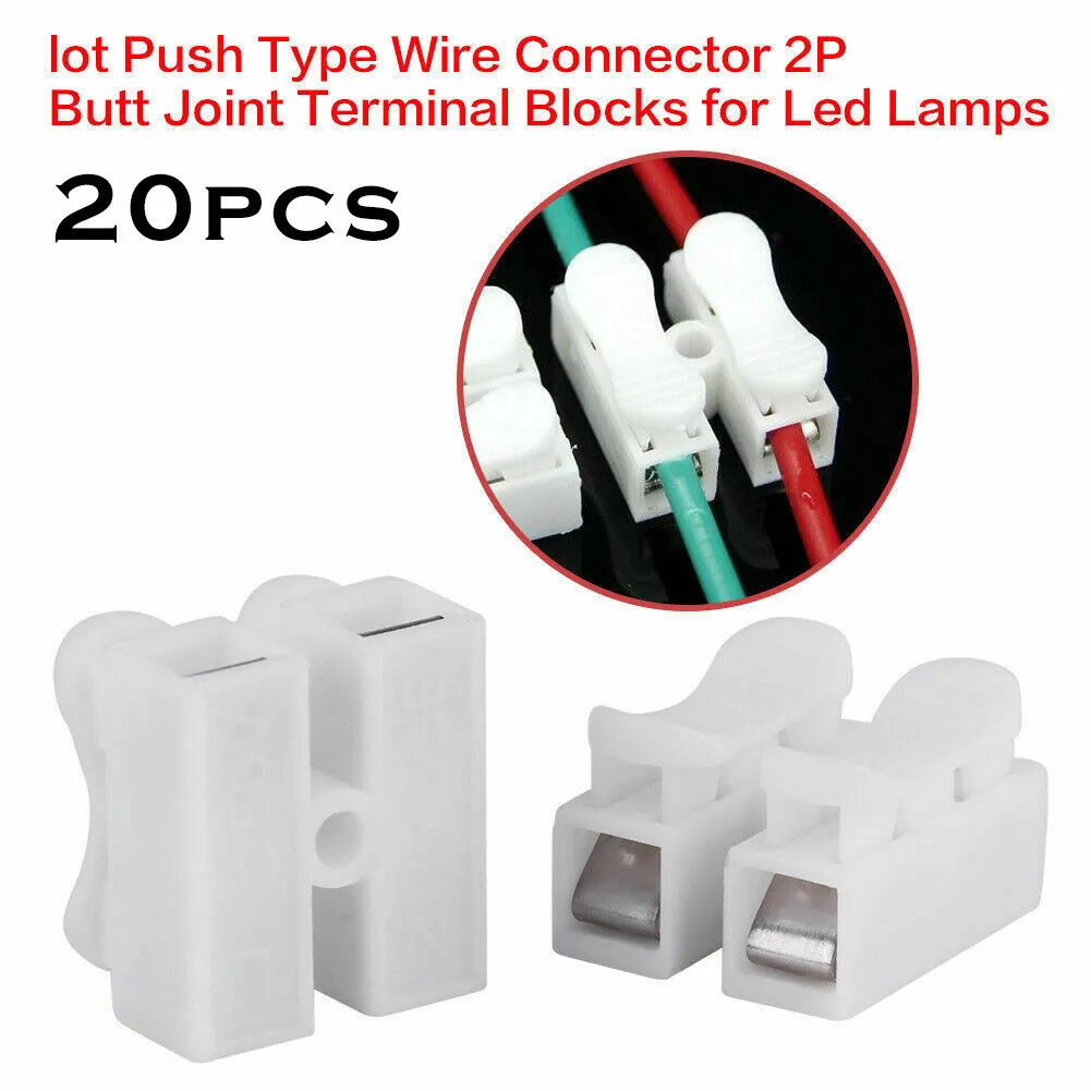 20Pcs CH2 Spring Quick Wire Connector Splice Cable Clamp Terminal Block Fit LED Strip Light Lock Wire Terminals