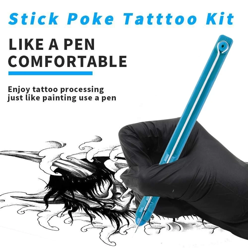 DIY Tattoo Hand Poke and Stick Kit Tool Tattoo Needle Poke Tool for Body Arts Tattoo Beginners Practice Set Needle Holder Tools