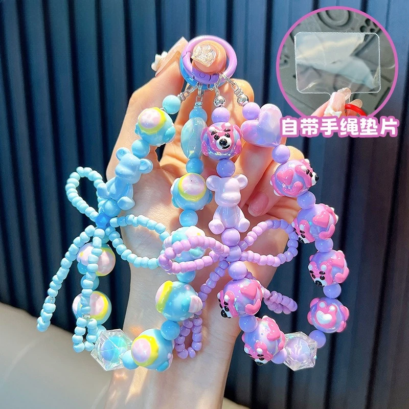 

Anti-lost Bowknot Hand Painted Beads W/Card Phone Chain Charms Bag Decoration Pendant Hanging Ornament Jewelry Keychain Gift