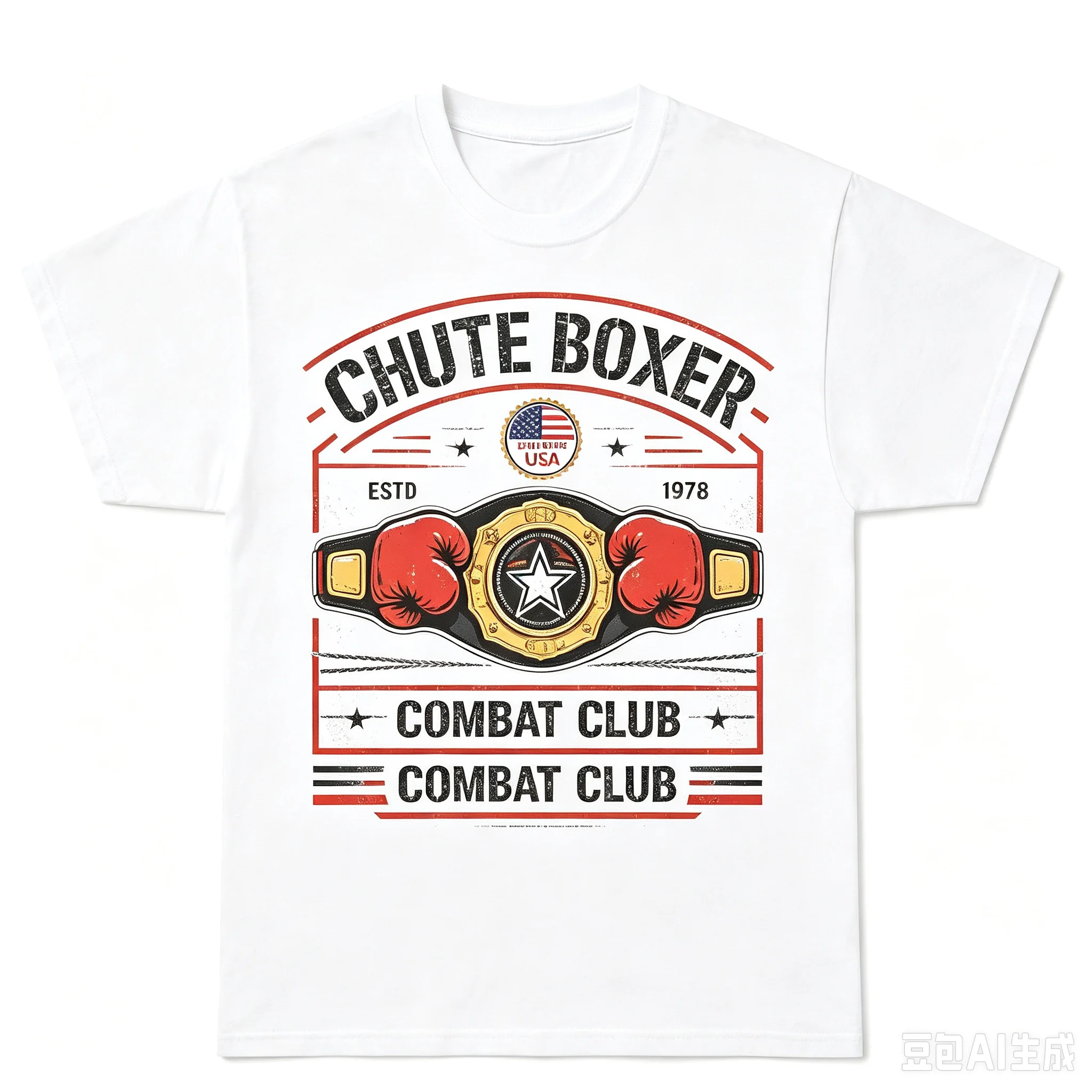 Retro Boxing Gloves Belt T‑Shirt For Men Distressed Combat Club Graphic Loose Short Sleeve Fitness Streetwear Top
