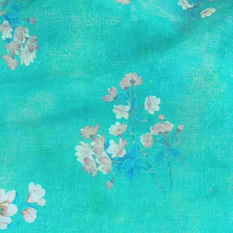 

Natural pure Lami linen printed robe fabric Chinese DIY hand-stitched summer lightweight fabrics by meters Womens dresses fabric
