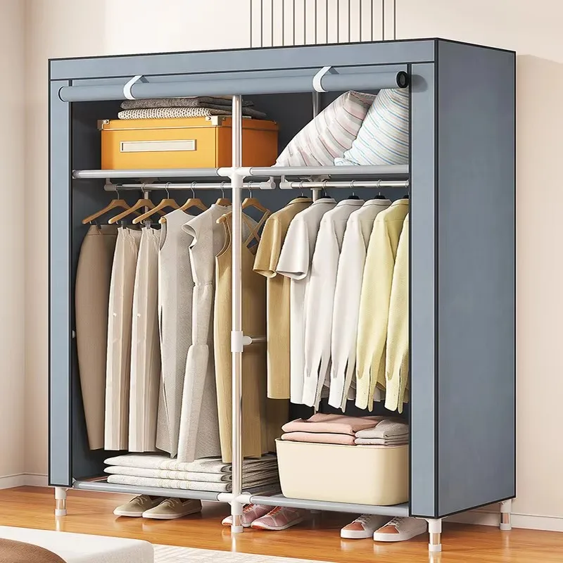 Simple Dustproof Wardrobe with Clothes Rack Home Organizer Cabinet Stable Load-Bearing Storage for Bedroom Spacious Clothing