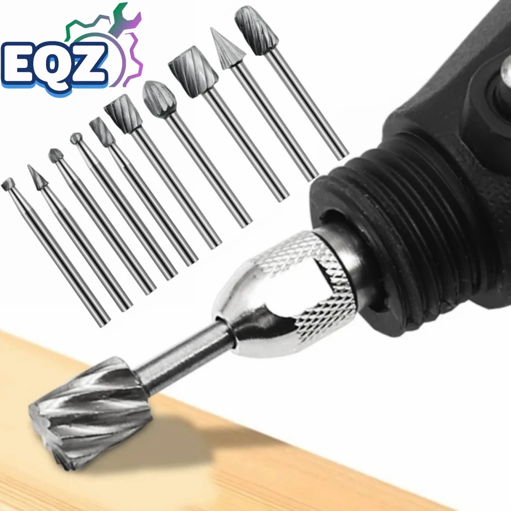 6pcs High Speed Steel Burr Drill Bit Set Dremel 1/8 Inch Shank Burs Tools Wood Carving Rasps