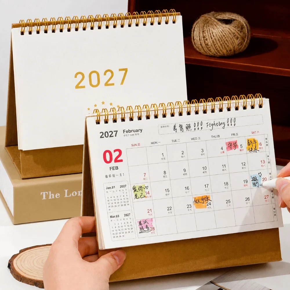 Simple Style Multi-function 2027 Desk Calendar Standing Monthly Layout Desktop Paper Calendar Planner Scheduler Office Planning
